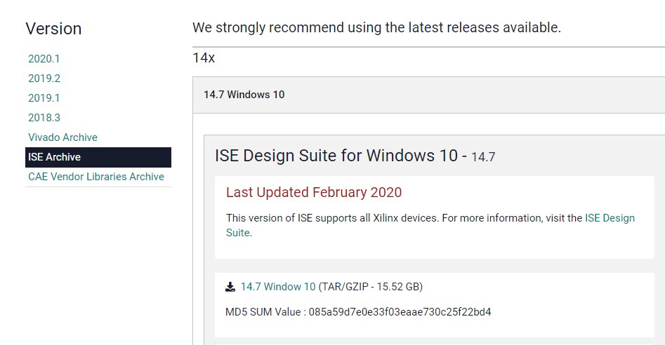 ISE download page